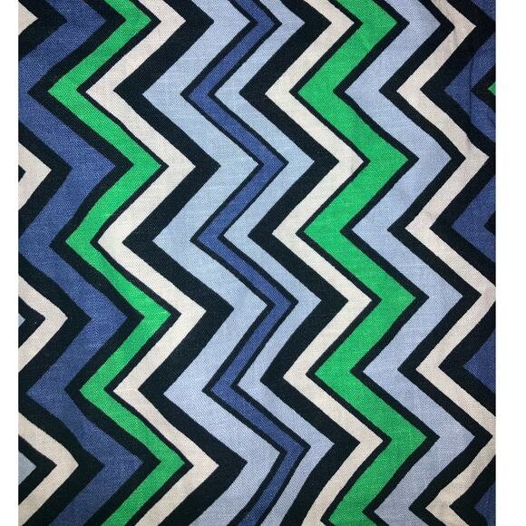 New Zara Chevron Blue Black White Green Linen Blend Pants Large - Picture 3 of 7